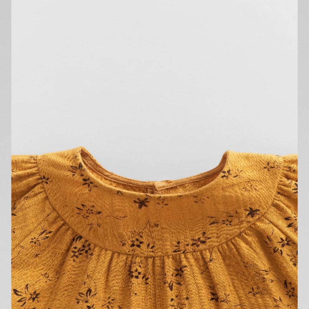 Zara Girl's Floral Print Fall Textured Long Sleeve Dress 4-5 YEARS - Picture 2 of 12